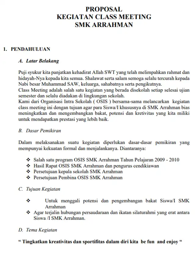 Contoh Proposal Class Meeting Sekolah