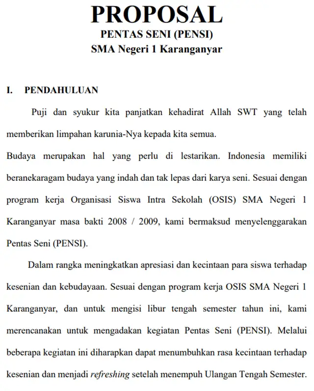 Contoh Proposal Pentas Seni Sekolah