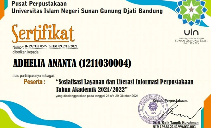 Contoh Sertifikat Pelatihan Perpustakaan