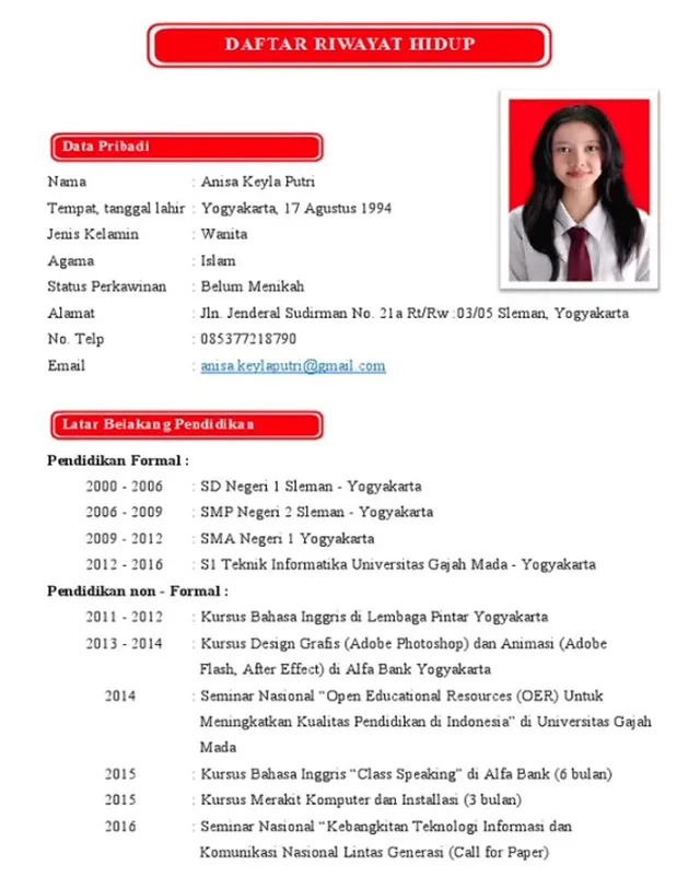 Contoh cv mahasiswa Informatika