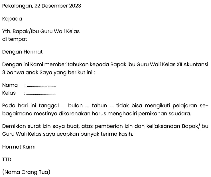 Surat Izin Karena Ada Acara Pernikahan Saudara