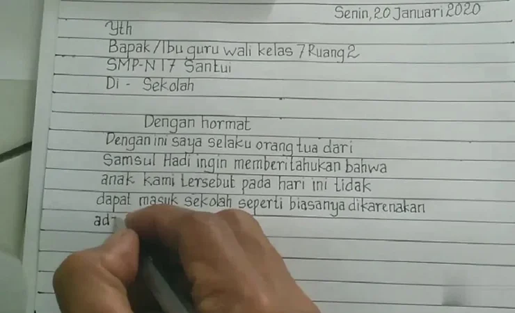 ciri ciri surat izin tidak masuk sekolah yang benar